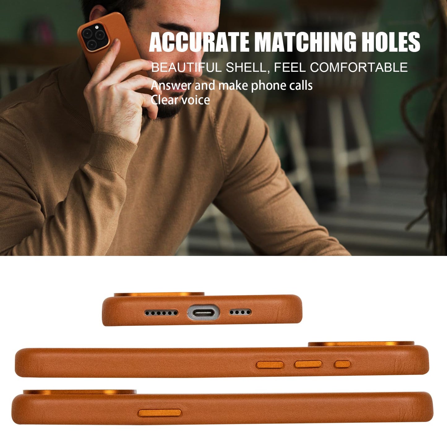 Rumwot for iPhone 15 Pro Leather Case | Genuine Full Grain Leather| Compatible with MagSafe and Wireless Charging | Metal Buttons Camera Bezel | Slim