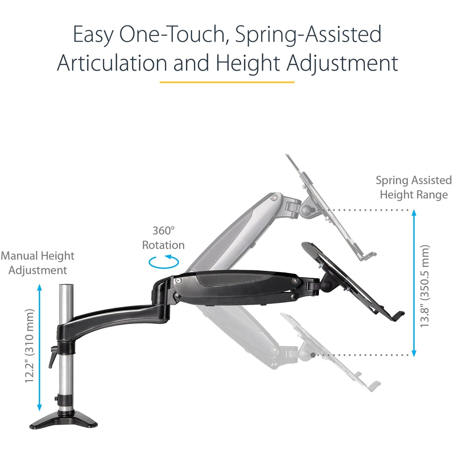 StarTech.com Desk Mount Laptop Arm, Articulating Arm for Laptop or Single Monitor up to 34" (17.6lb/8kg), VESA Tray Bracket, Ergonomic Adjustable