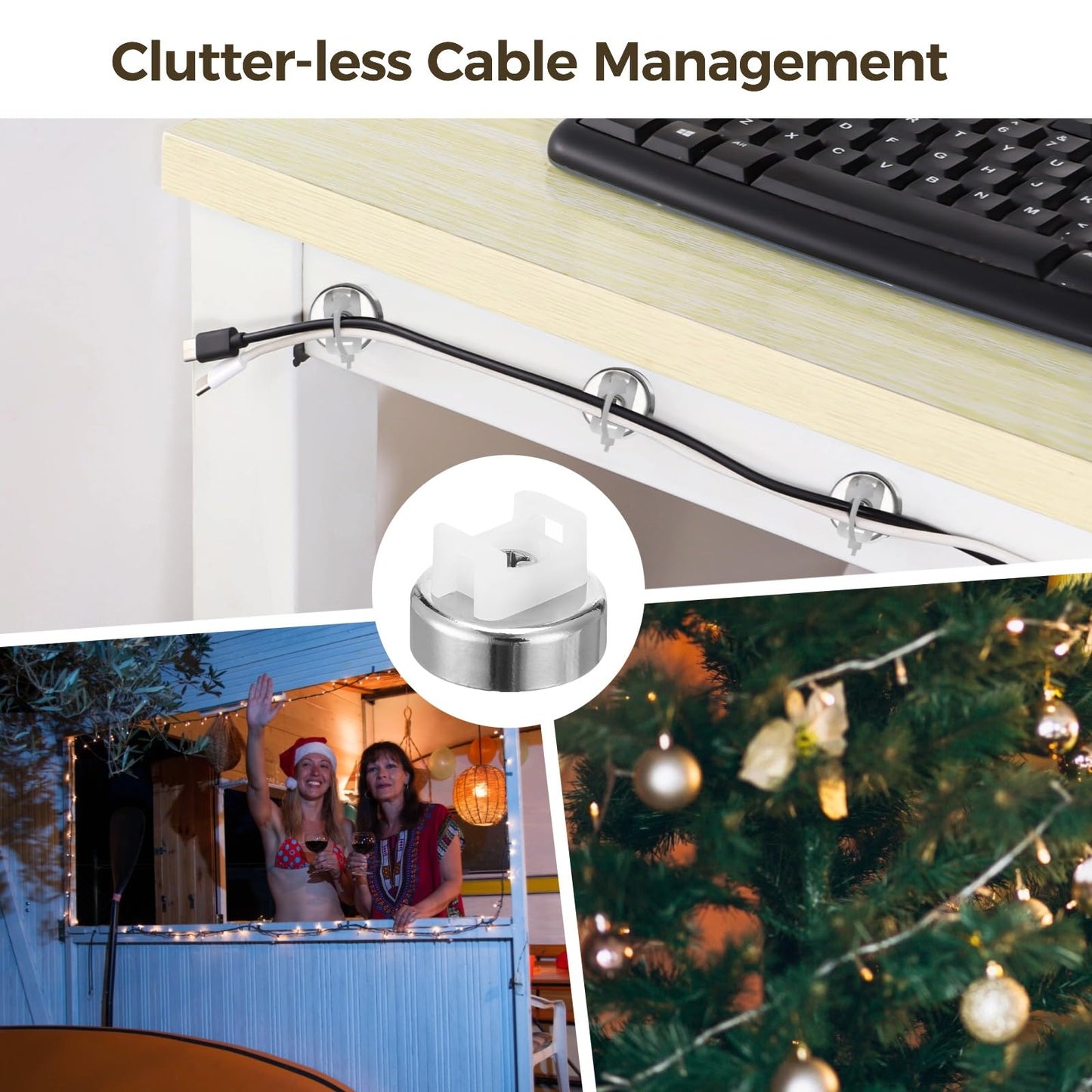Magnetic Cable Zip Tie Mounts, 25 Pcs Magnet Bases with 100 Pcs Cable Ties, Multipurpose Wire Management Organizer for Desk PC Home Office