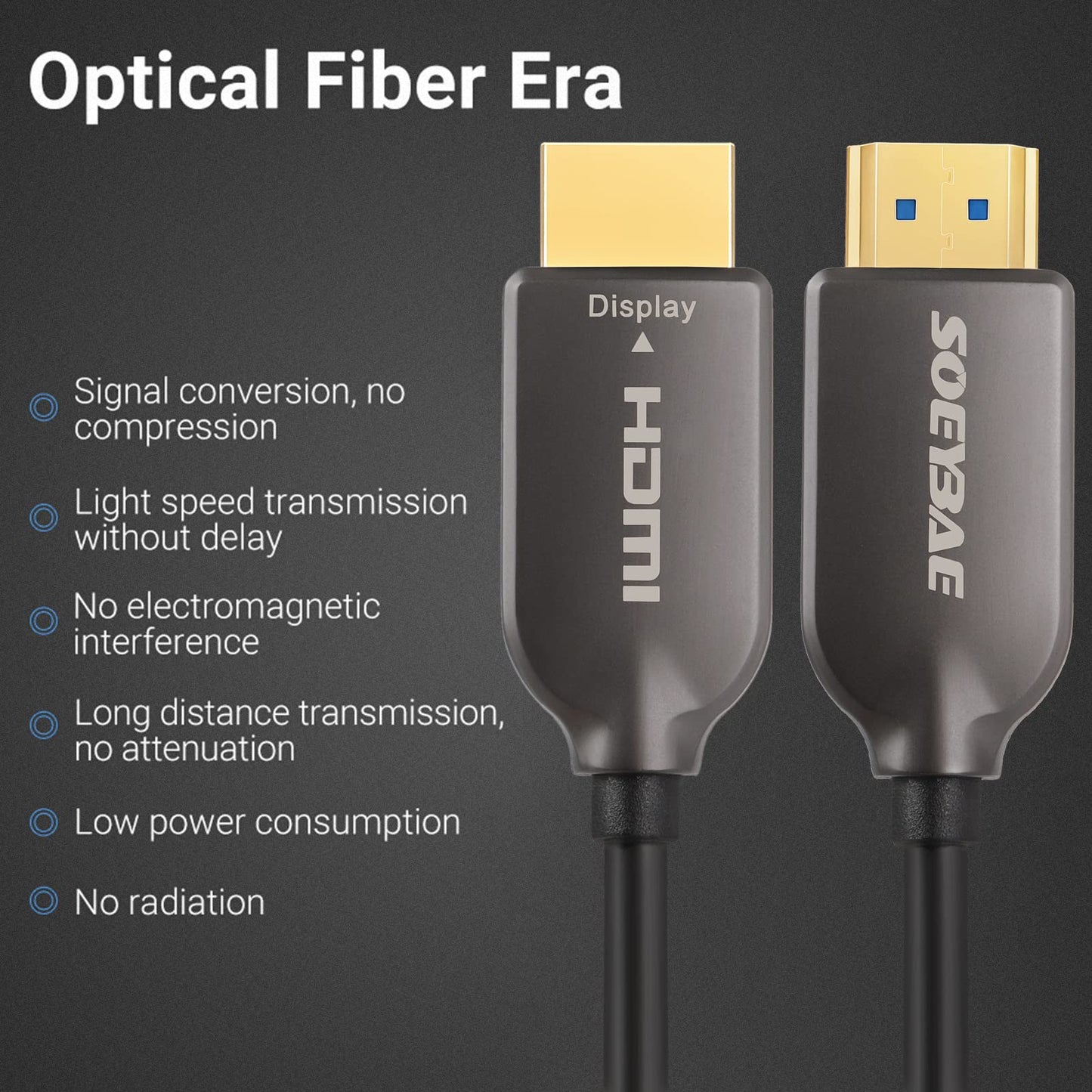 SOEYBAE 4K Fiber Optic HDMI Cable 65ft, Ultra High Speed 18Gbps, Support HDCP 2.2, ARC, 4K UHD, HD 1080p, Unidirectional Active 2.0 Cord, 3D