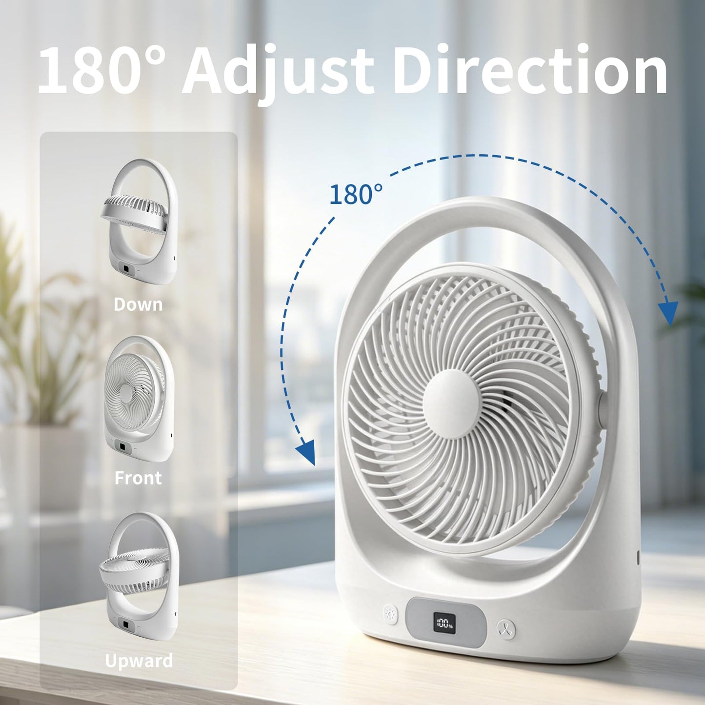 Sderx Desk Fan, 10000mAh Rechargeable Battery Fan, 20H Runtime