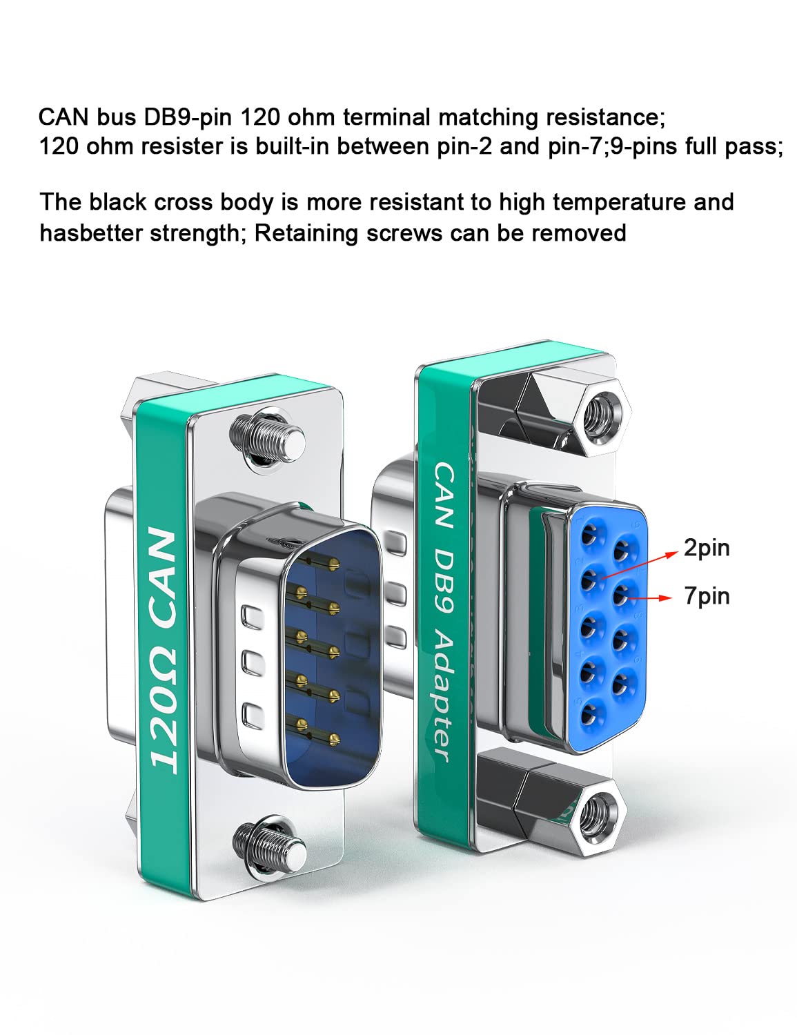 JUXINICE 2Pack CAN Bus DB9 Terminal Male to Female Connector Adatper with 120ohm Resistance Between CAN-H and CAN-L DB9-RS485 Adapter