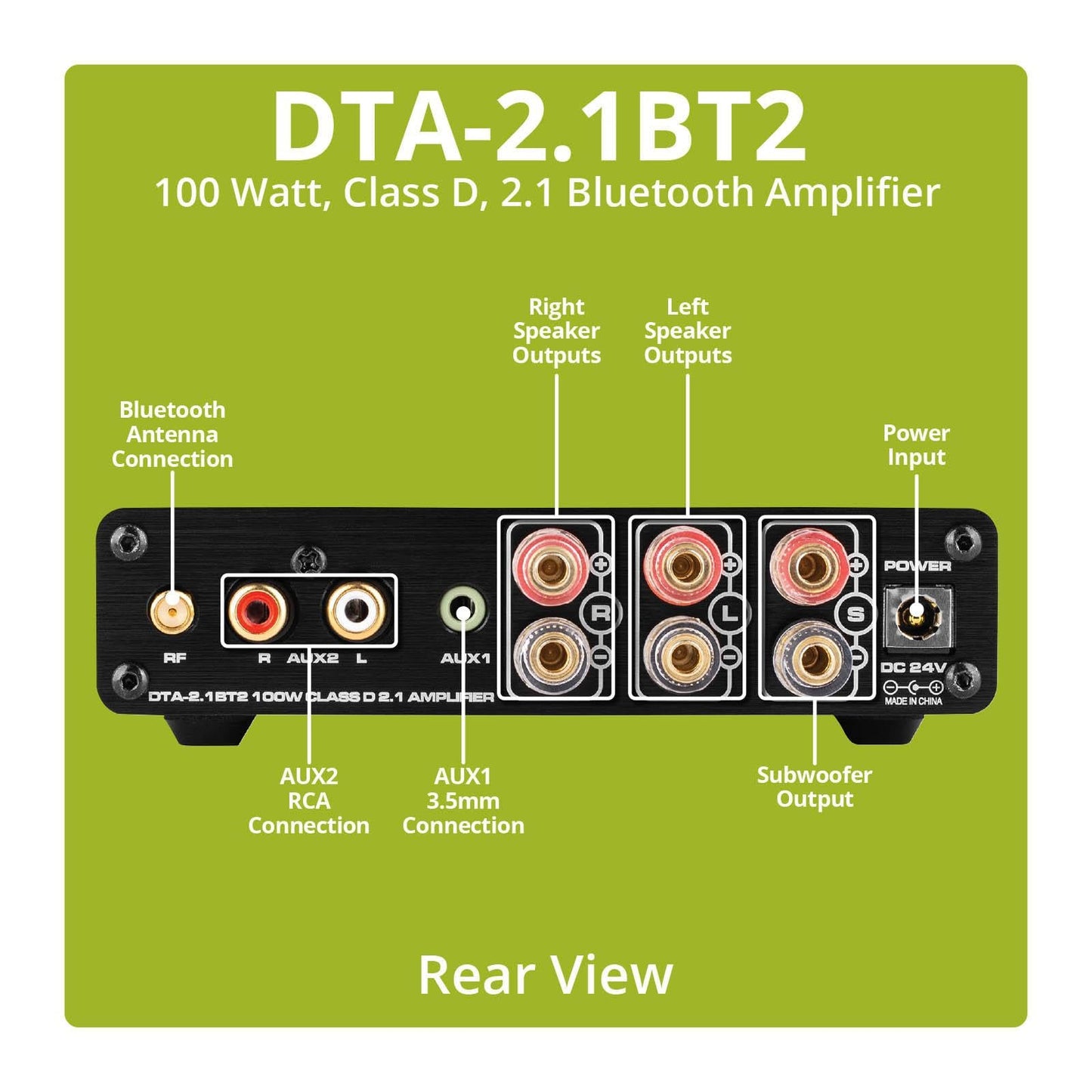 Dayton Audio DTA-2.1BT2 Bluetooth 5.0 Stereo Audio 2.1 Channel Amplifier Receiver Mini Hi-Fi Class D Integrated Amp 2.1 CH for Home Speakers 100W
