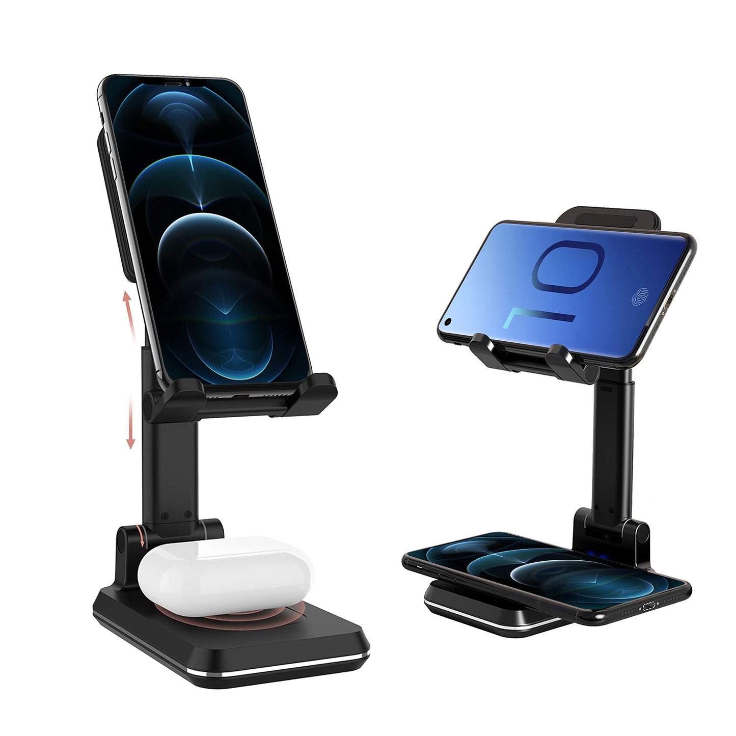 Kertxin 2-in-1 Charger Stand,Dual 15W Height Adjustable Wireless Charger Desk Stand,Wireless Charging Station,for iPhone 17/16/15/14/13/12, AirPods