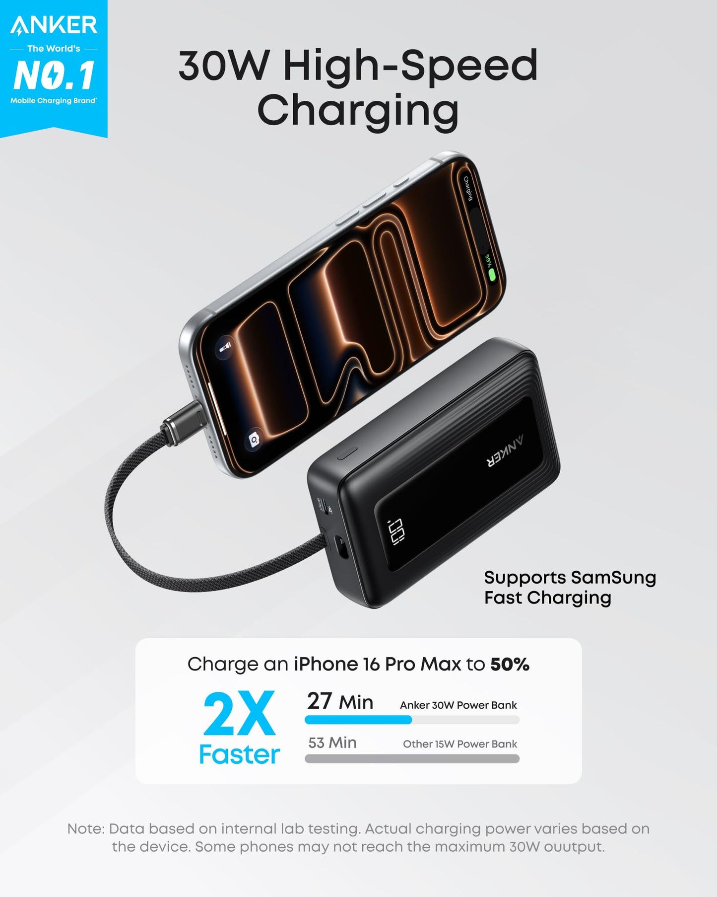 Anker Portable Charger, 10,000mAh 30W Power Bank, USB-C in and Out Fast Charging Battery Pack, Travel Essential Phone Power Bank, for iPhone 17/16