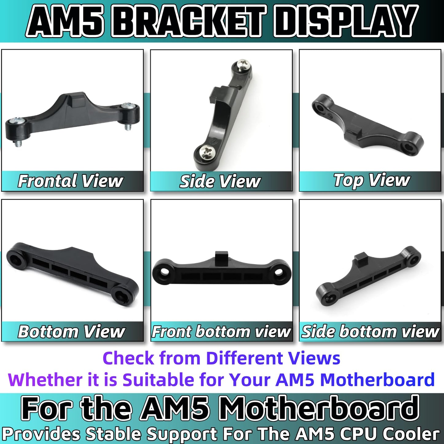 HUGJEPTTY CPU AM5 Bracket 2 Pairs with Screws?AM5 CPU Bracket Desktop Computer AMD Cooler Fan Brackets for AM5/AM4 Motherboard Cooler Stand Steel