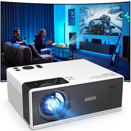 FUDONI Projector with WiFi and Bluetooth 4K Support, 300ANSI Outdoor Indoor Projector FHD 1080P Max 300" Display, Movie Video Home Theater Projector