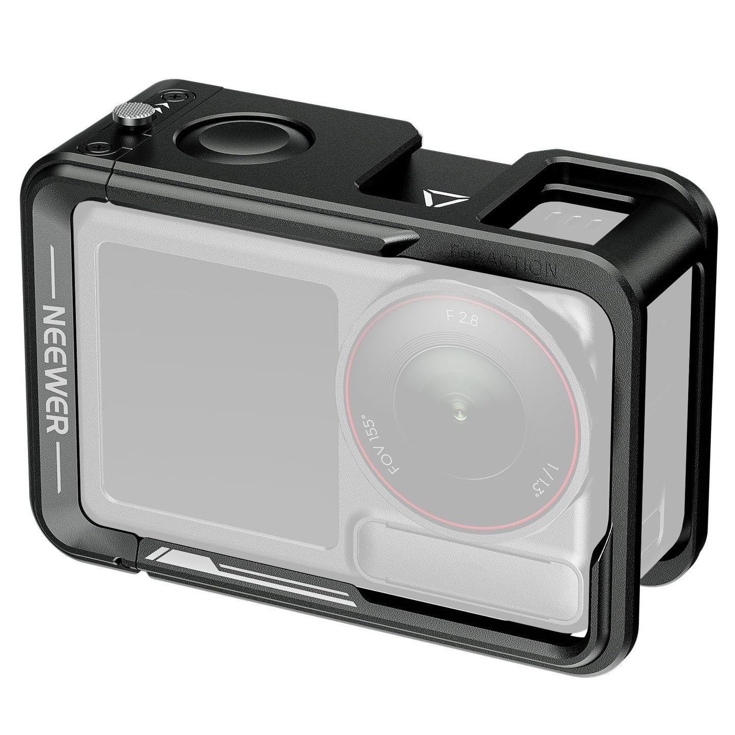 NEEWER Action Camera Cage for Osmo Action 5 Pro / 4/3, Protective Metal Video Rig with Cold Shoe, 1/4" Thread, Shutter Button Compatible with DJI Mic