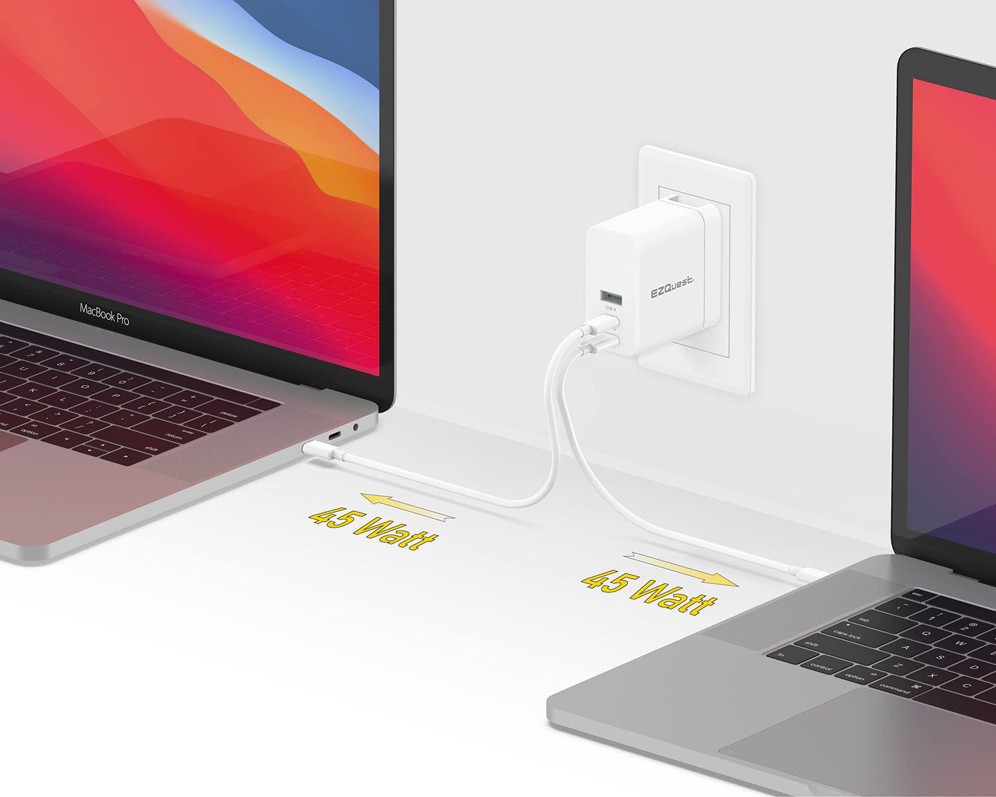 EZQuest 90W USB C Charger - 2X USB-C, 1X USB-A Port, with 2 Meter Cable - Fast Charging Block PD - GAN Charger Wall - EU Converter Compatible