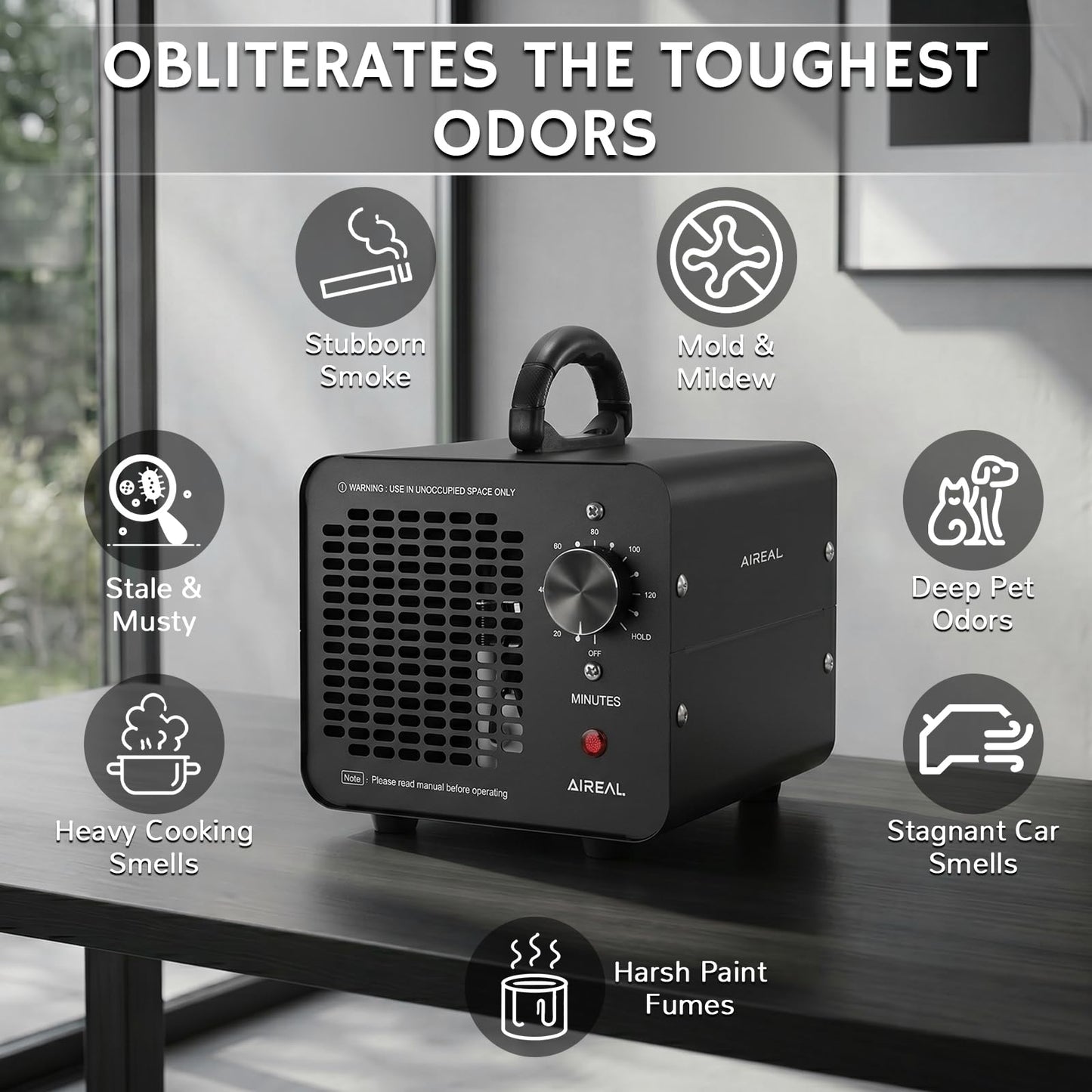AIREAL ODORKIL-80 Ozone Generator, 10,000 mg/h, 3500+ Sq Ft, Black