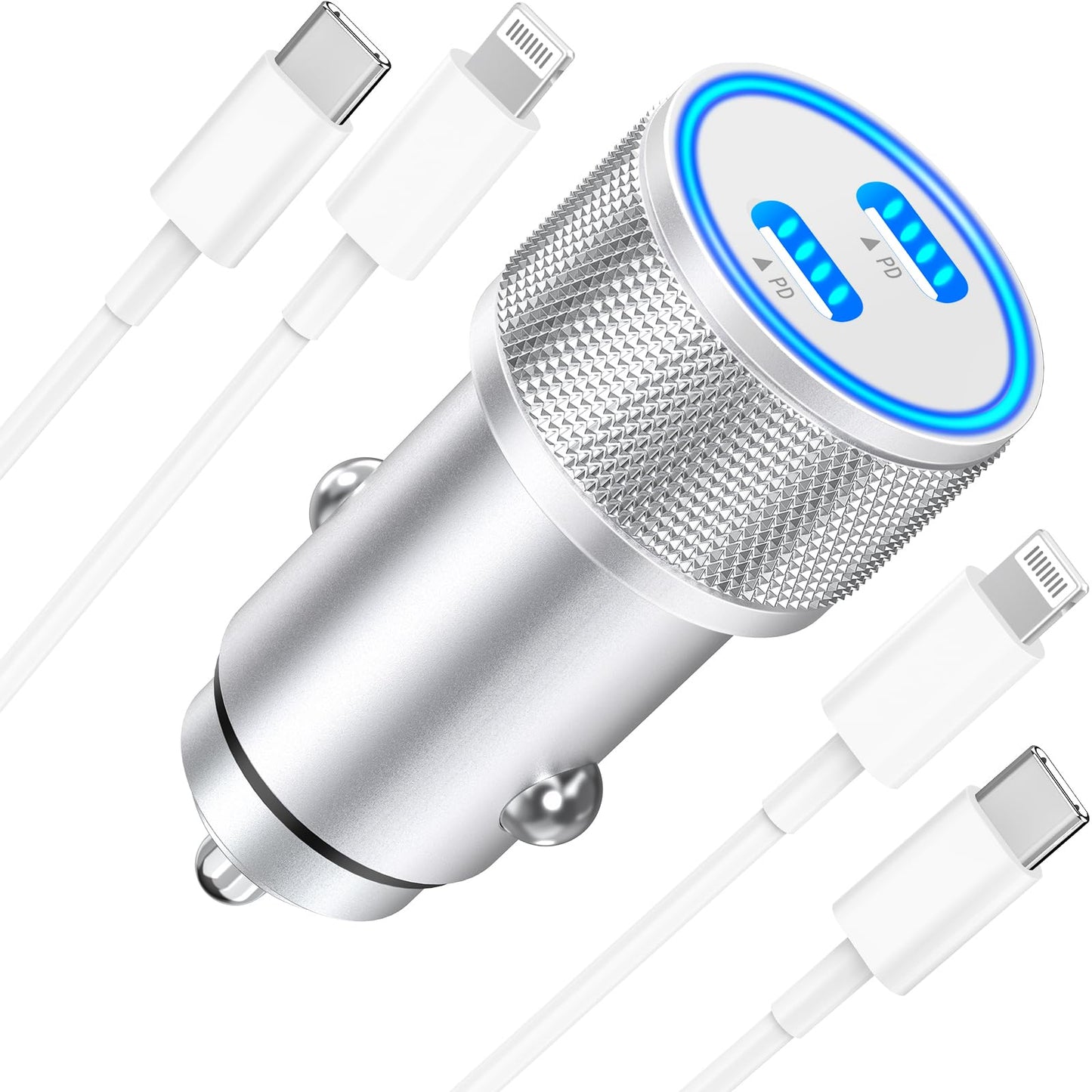 [Apple MFi Certified] iPhone Car Charger, Linocell 60W Dual PD USB-C Poewr Cigarette Lighter USB-C Car Carplay Fast Charger + 2Pack Type-C