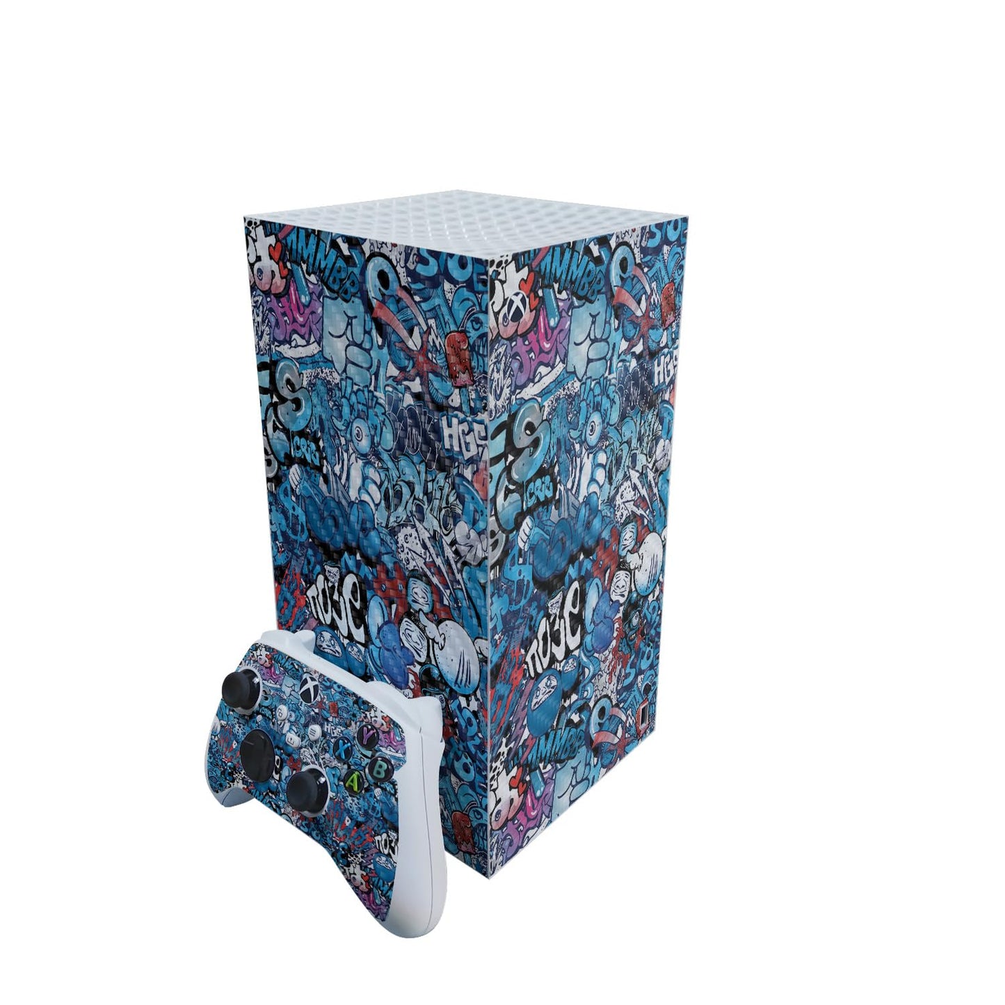 Carbon Fiber Gaming Skin Compatible with Microsoft Xbox Series X Digital Edition Bundle - Blue Meanies - Premium 3M Vinyl Protective Wrap Decal Cover