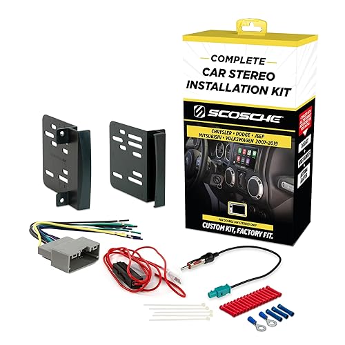 Scosche ICCR6BN Double DIN Radio Installation Dash Kit Compatible with Select 2007-2019 Chrysler, Dodge, Jeep and RAM Vehicles - Complete Aftermarket