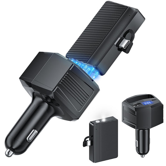 SEEKEVEN Cell Phone Car Charger with 3000mAh Power Bank, USB C Car Accessories Adapter for iPhone 17 USB C Charger Fast Charging, Travel Essentials
