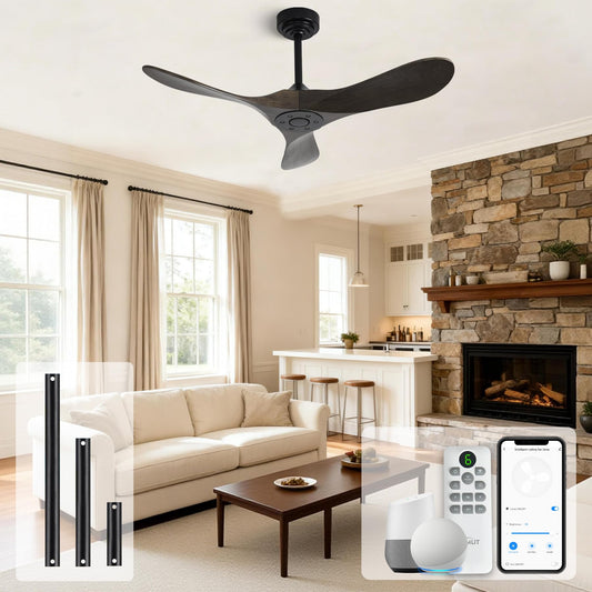 Homlit Outdoor Ceiling Fan Without Light, 42Inch Smart Ceiling Fan with Remote & Voice Control for Compatible with Alexa/Google, 3-Blade Wood Fan