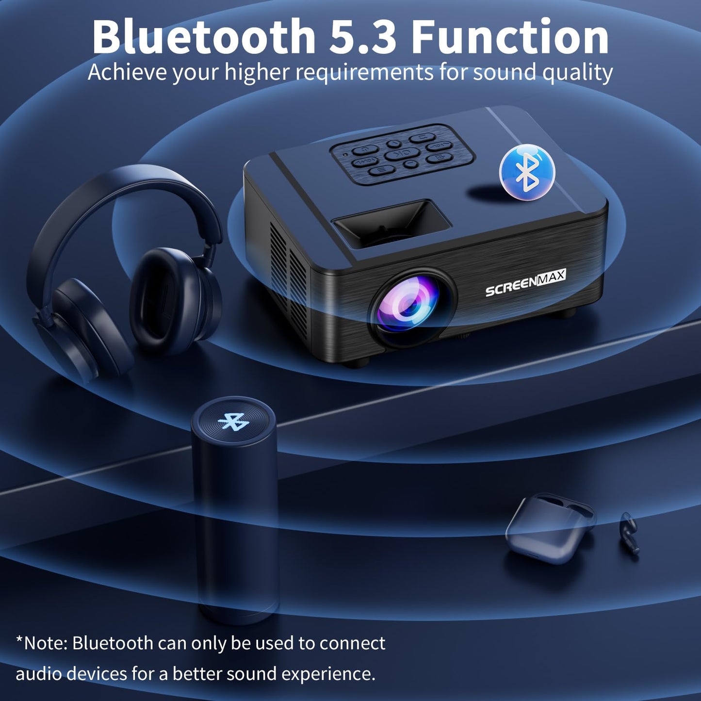 Projector with WIFI and Bluetooth, Native 1080P Bluetooth Projector, Full HD Portable Outdoor Movie Projector with Built-in Speaker, Compatible