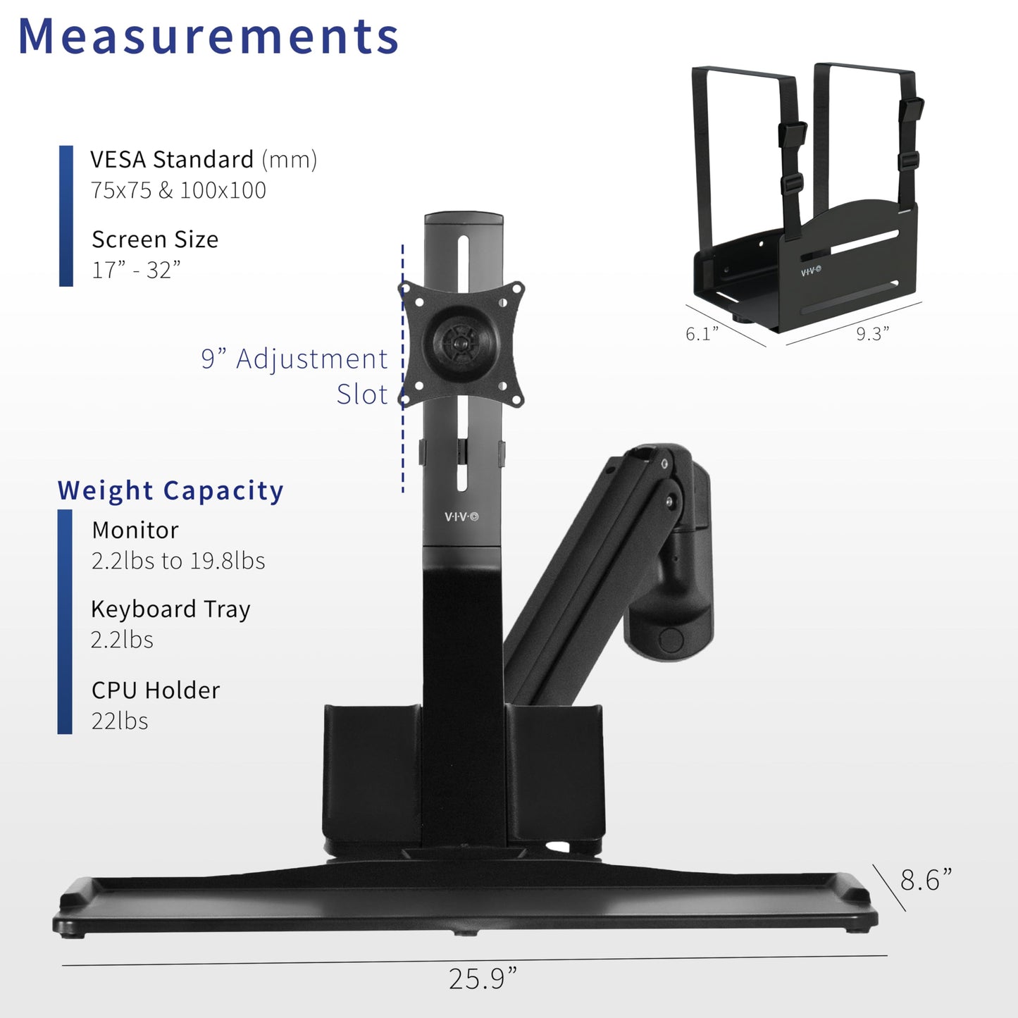 VIVO Premium Black Single Monitor and Keyboard Counterbalance Sit-Stand Wall Mount and CPU Holder, Ergonomic Standing Transition Workstation