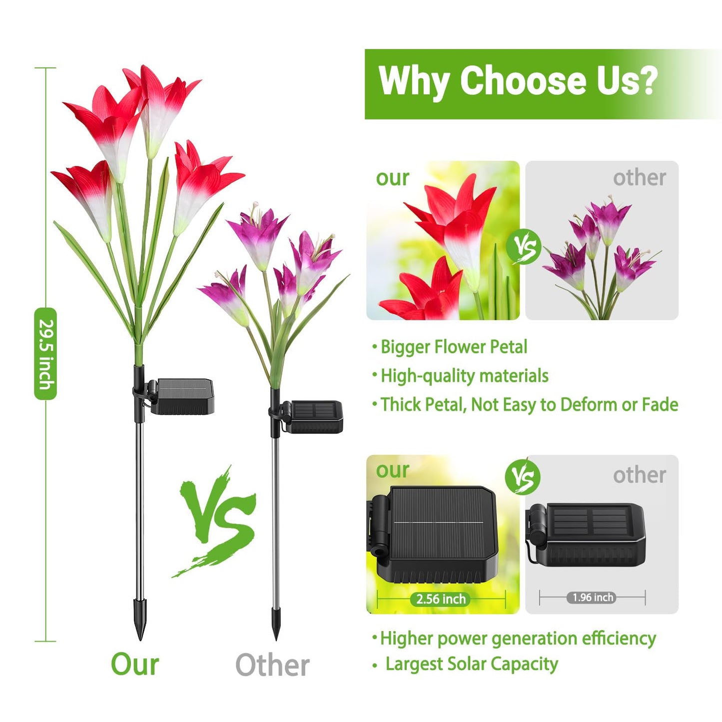 KOOPER Outdoor Solar Lights, 4 Pack Solar Garden Light with Bigger Lily Flowers, Waterproof 7 Color Changing Solar Lights Outdoor - Bigger Panel