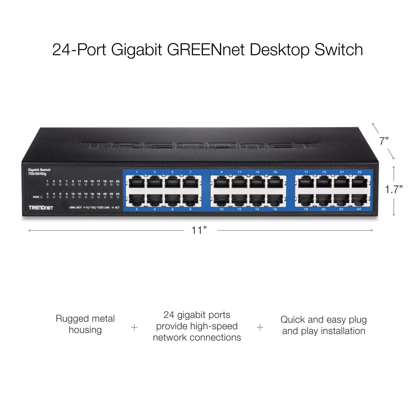TRENDnet 24-Port Unmanaged Gigabit GREENnet Desktop Switch, Ethernet Network Switch, 24 x 10-100-1000 Gigabit Ethernet RJ-45 Ports, 48Gbps Switching