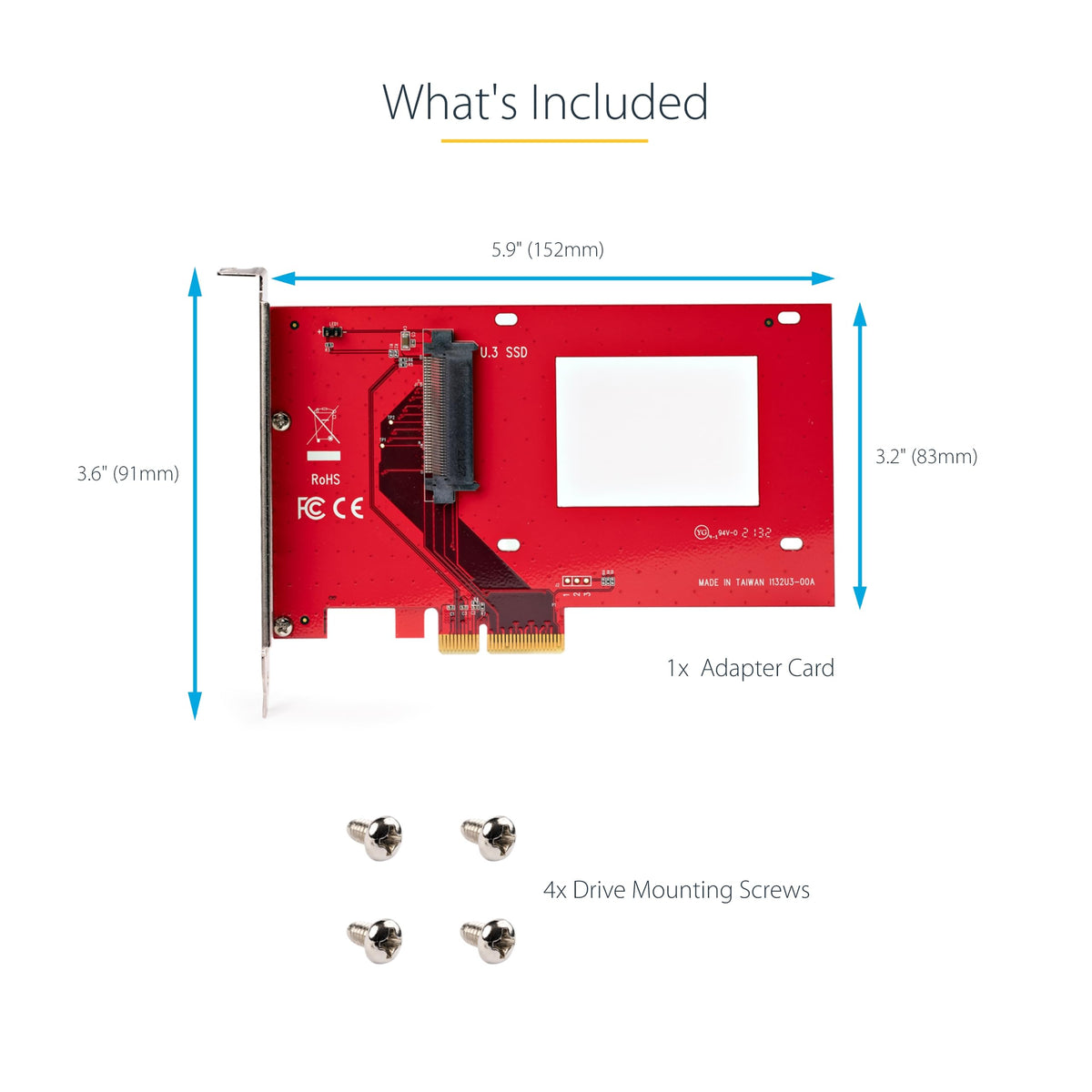 StarTech U.3 to PCIe 4.0 x4 Adapter for 2.5in NVMe SSD, SFF-TA-1001, TAA
