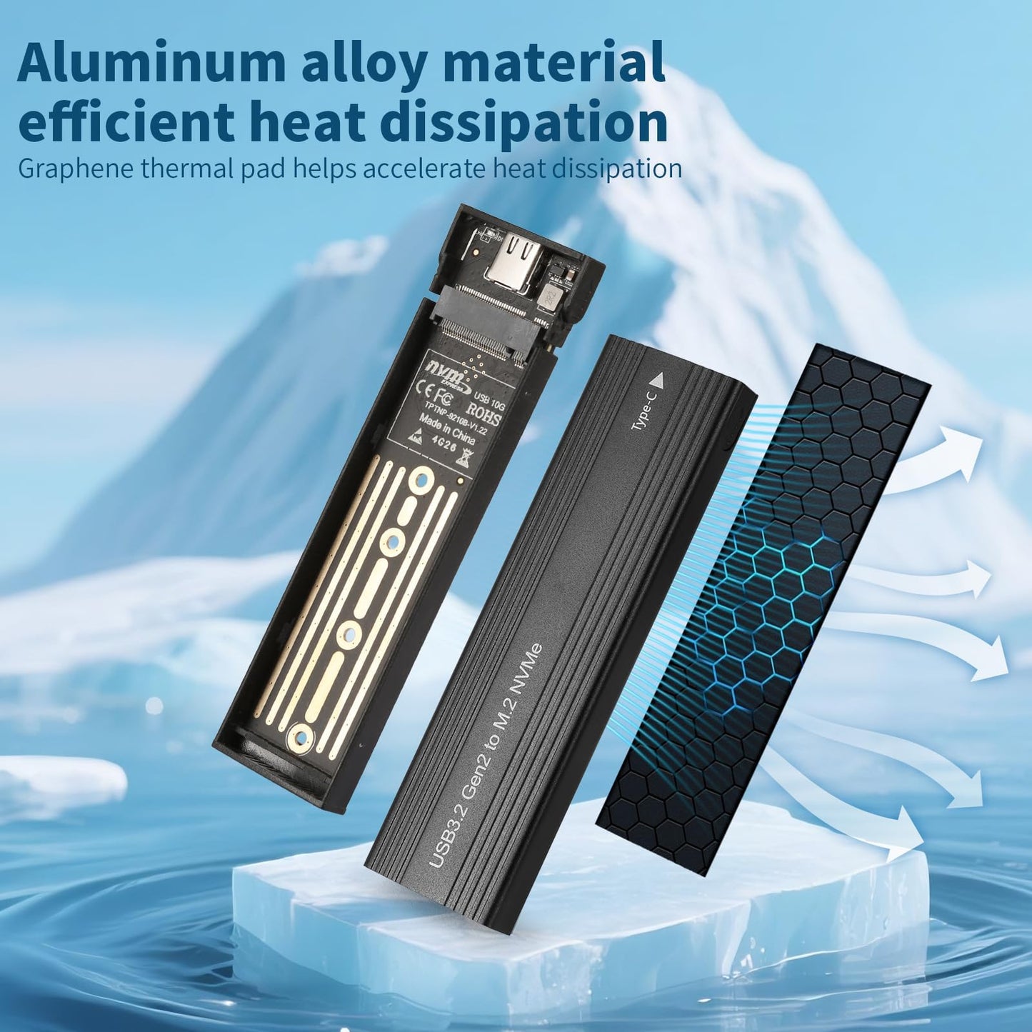 Seiyeje M2 SSD Enclosure, USB 3.2 to SATA Adapter, 10Gbps High-Speed Data Transfer, Tool-Free Installation, Compatible with 2230/2242/2260/2280 M.2