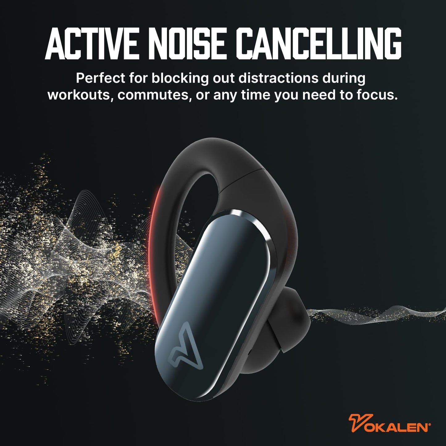 VOKALEN Reflex Pro - Wireless Sport Earbuds with Ear Hooks, Active Noise Cancellation, up to 50H of Battery Life, IP68 Dust and Waterproof, Touch…