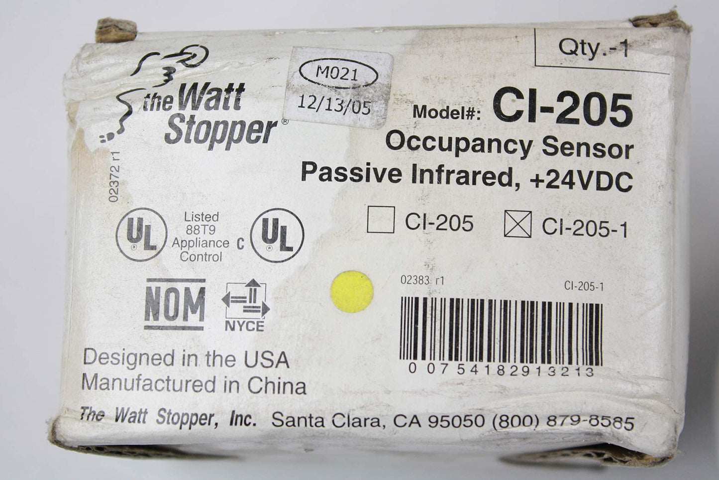 Watt Stopper CI-205-1 Passive Infrared Occupancy Sensor, 24VDC, Pir