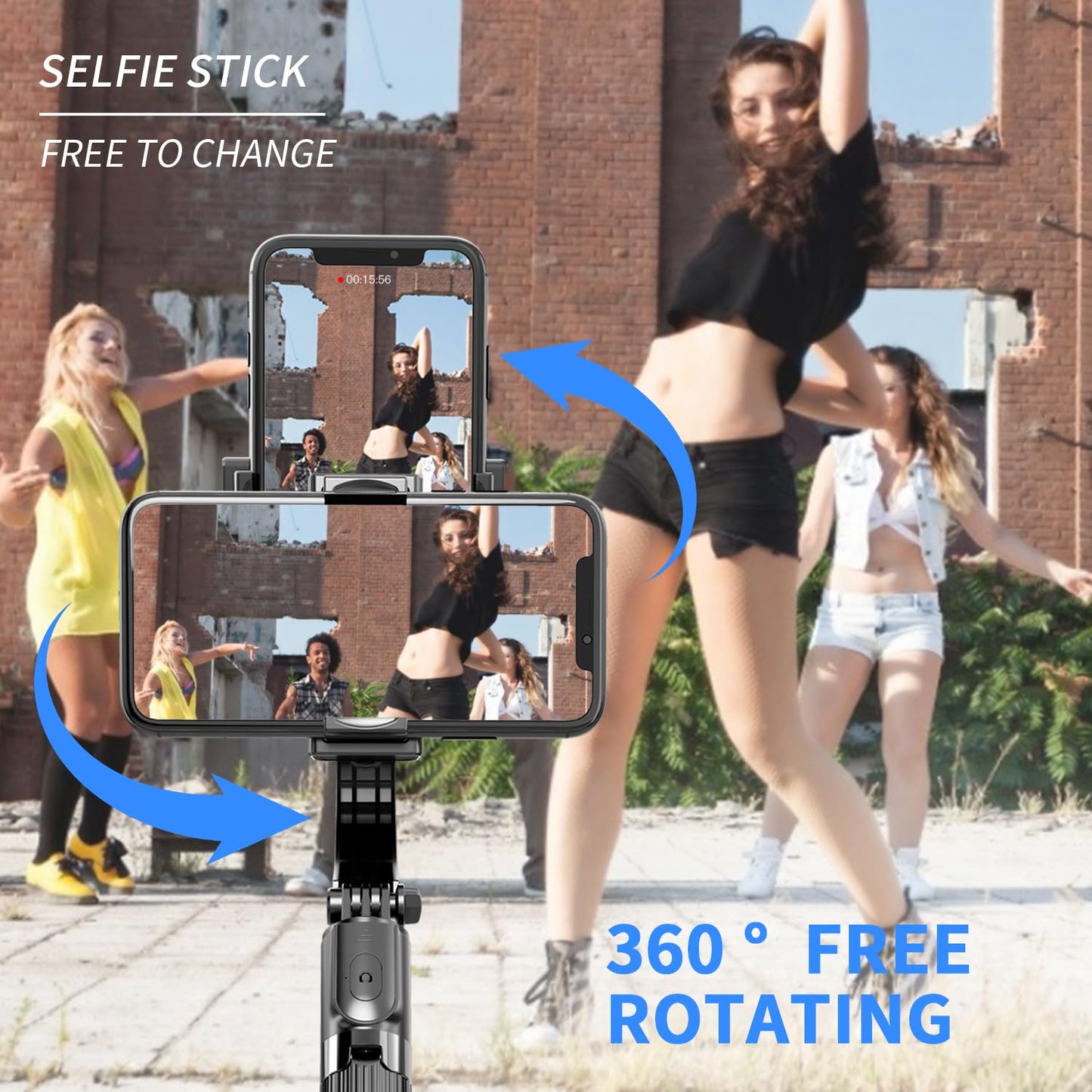 Gimbal Stabilizer for Smartphone ?with Retractable Selfie Stick and Tripod?1-Axis Multifunction Remote 360°Automatic Rotation? Auto Balance