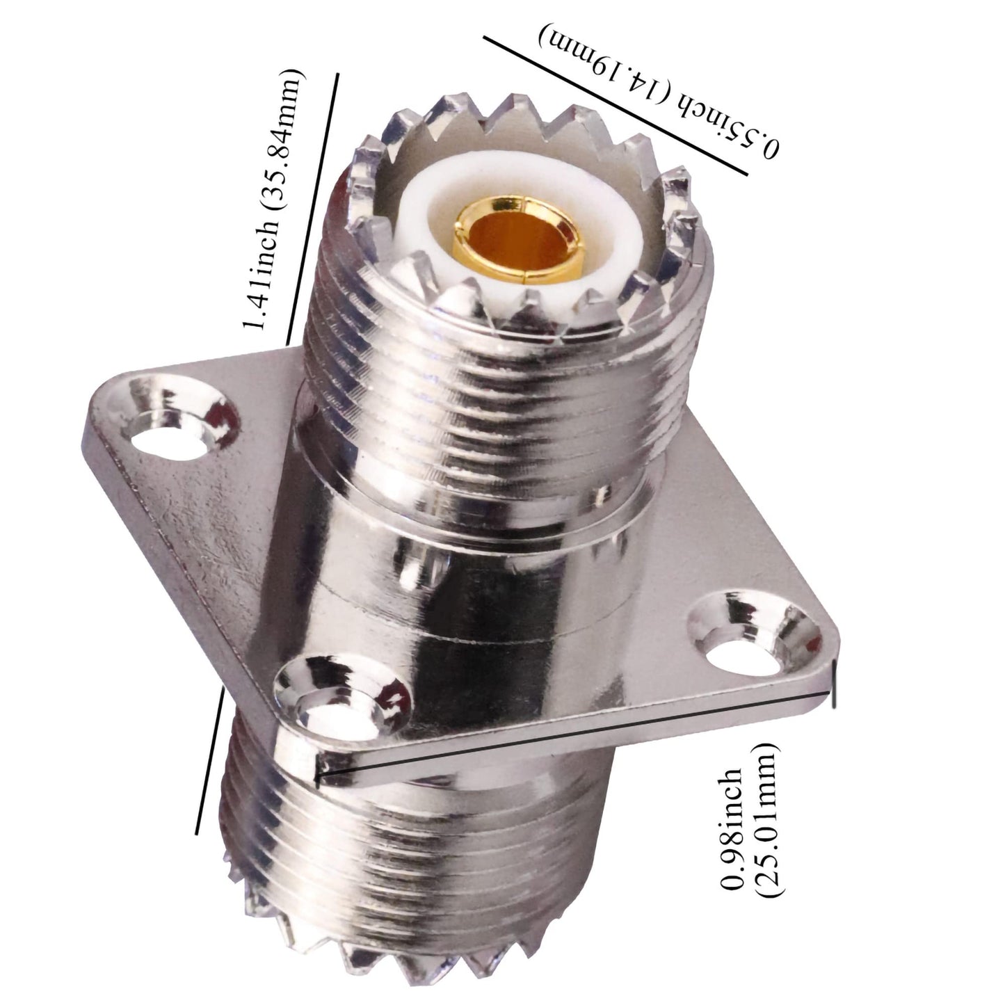 TUOLNK UHF Female to UHF Female 4-Hole Flange Panel Chassis Mount Connector SO239 PL259 Coax Jumper Cable Connector RF Solder Coaxial Adapter Pack