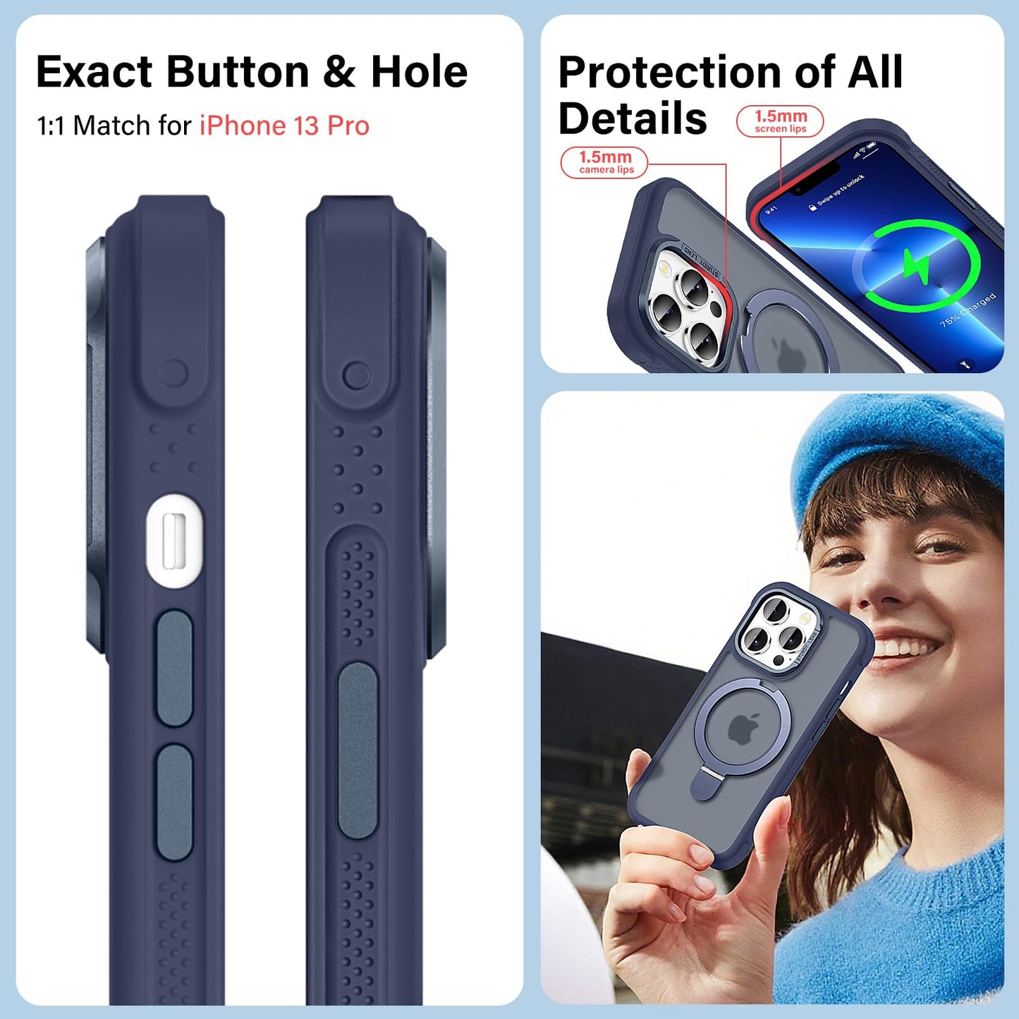 Lufanbis Designed for iPhone 13 Pro Case with Magnetic Stand, [Certified Drop Protection][Great Grip Feeling] Matte Translucent Back Slim Shockproof