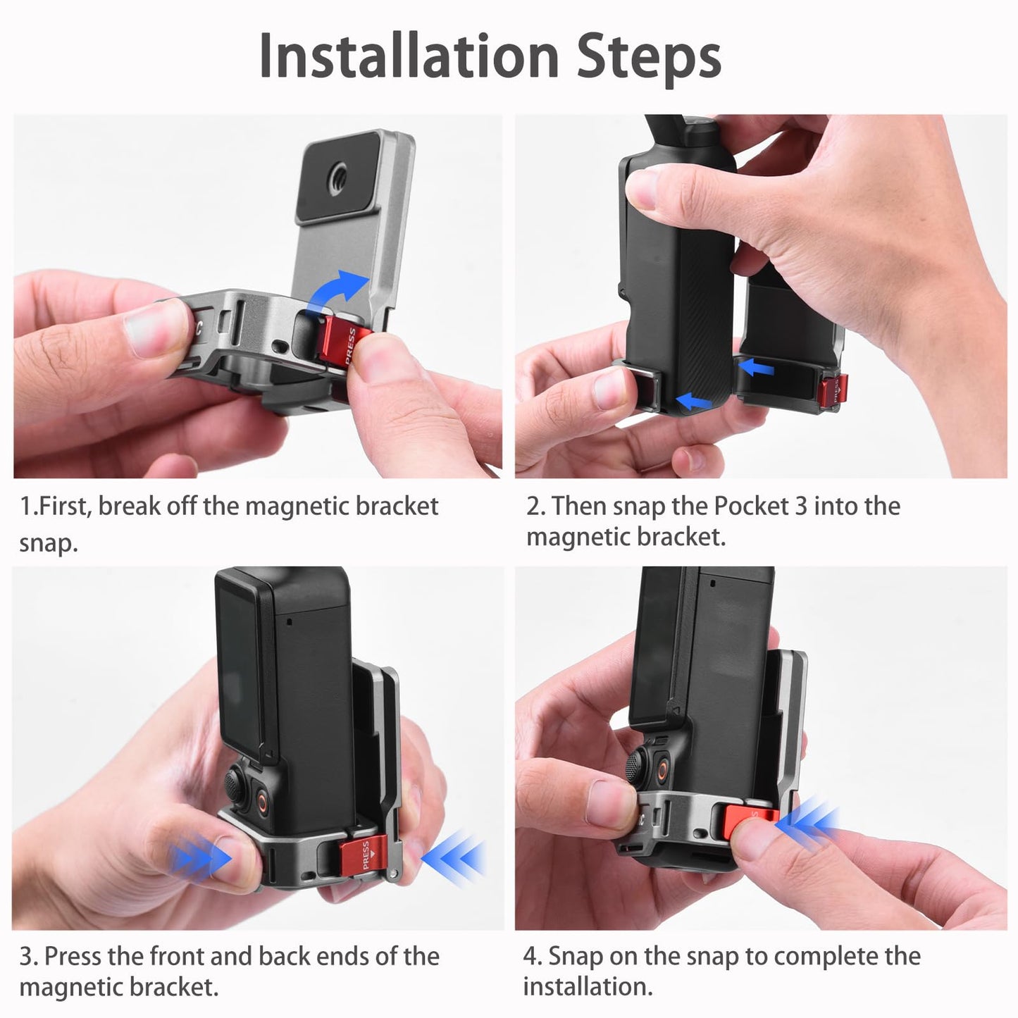 Flymile Pocket 3 Magnetic Mount, Magnet Expansion Adapter Holder with Cold Shoe on Iron Fence etc, Aluminum Alloy Magnetic Mount Stand for DJI Osmo