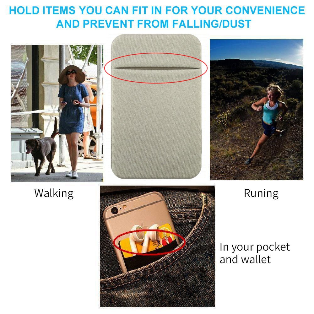 Fulgamo 3Pack Cell Phone Card Holder Stick On, Phone Wallet Double Pocket for Back of Phone Case, ID/Credit Cards Wallet Sticker Stretchy for All