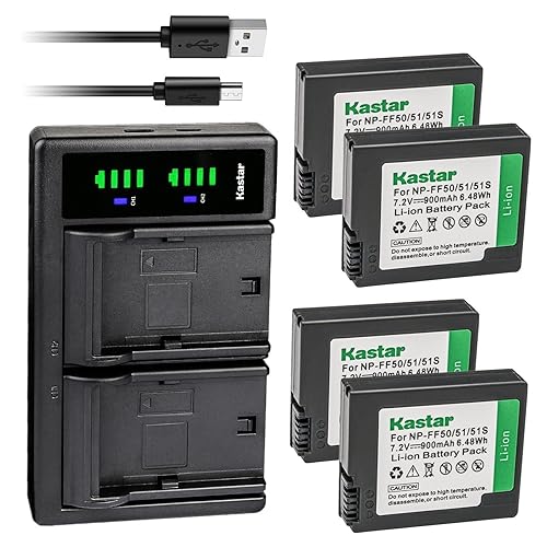 Kastar 4-Pack NP-FF50 Battery and LTD2 USB Charger Compatible with Sony DCR-PC106, DCR-PC106E, DCR-PC107, DCR-PC107E, DCR-IP1, DCR-IP1E, DCR-IP1K