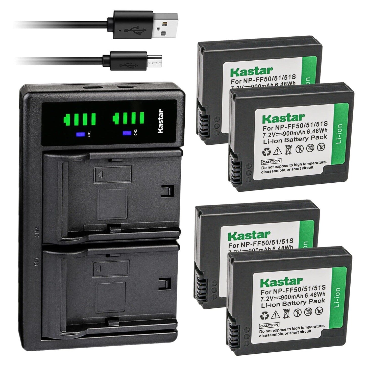 Kastar 4-Pack NP-FF50 Battery and LTD2 USB Charger Compatible with Sony DCR-PC106, DCR-PC106E, DCR-PC107, DCR-PC107E, DCR-IP1, DCR-IP1E, DCR-IP1K
