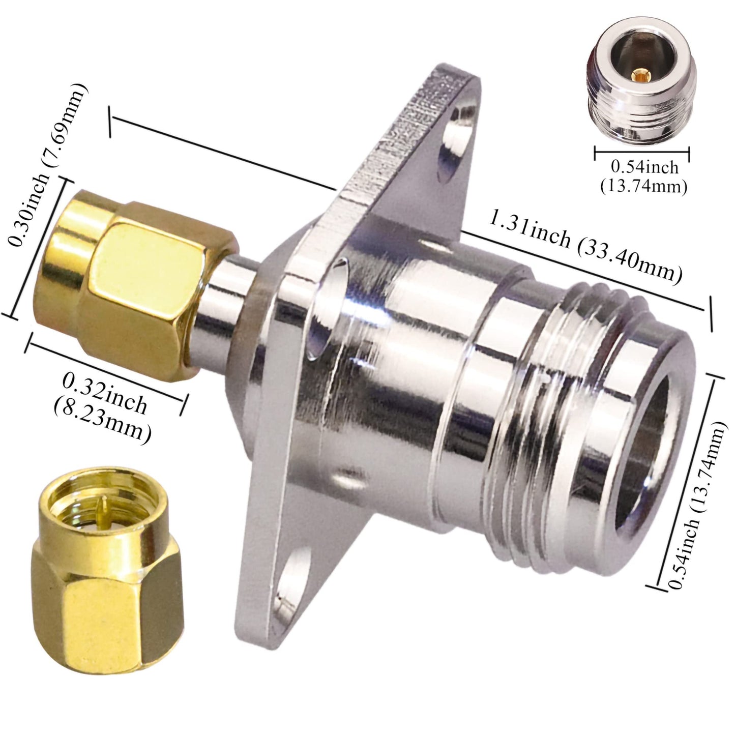TUOLNK 2 Pack N Female to SMA Male 4 Holes Flange Panel Connector N Type to SMA Coaxial Solder Connector Chassis Mount Coax Adapter