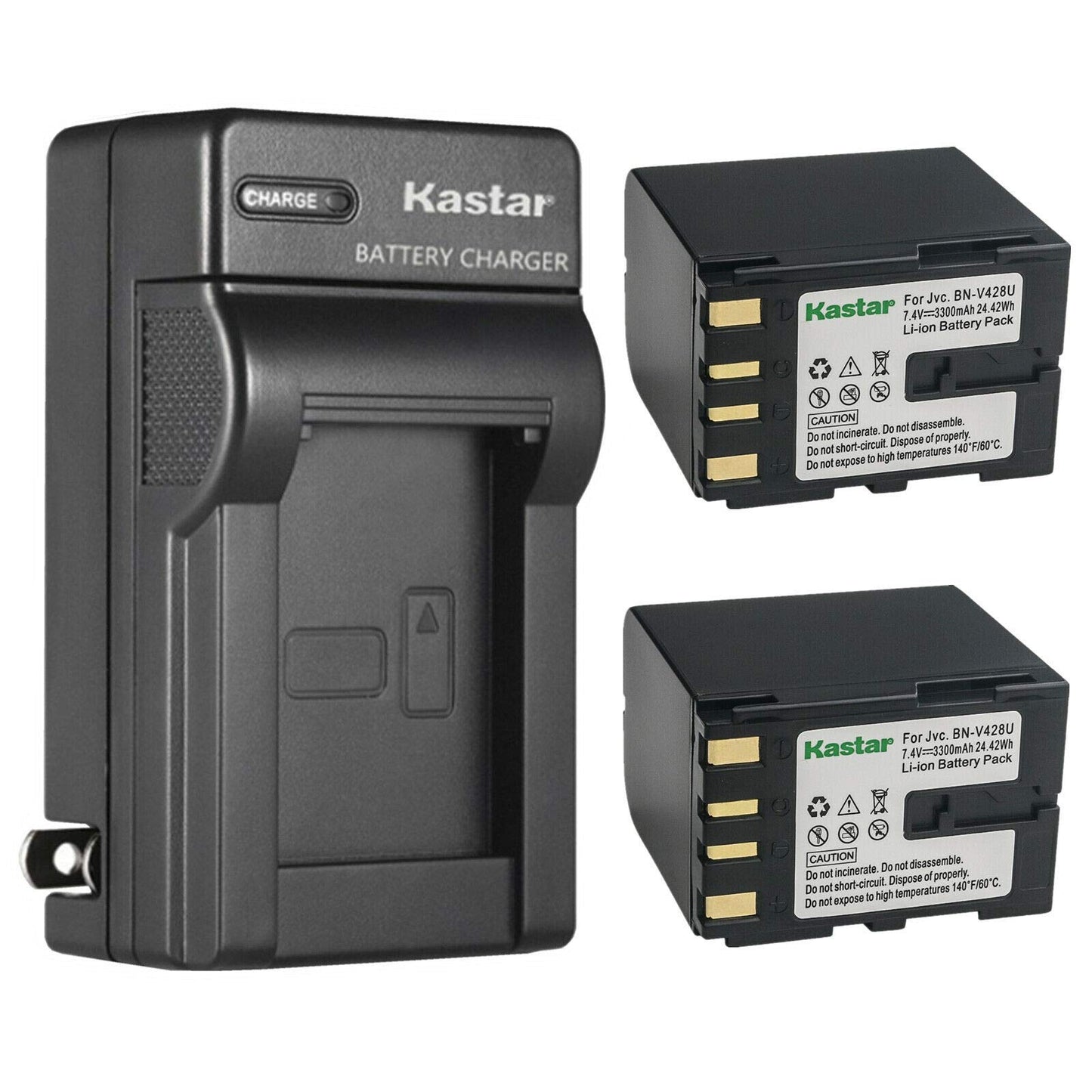 Kastar 2-Pack BN-V428 Battery and AC Wall Charger Replacement for JVC BN-V408US BN-V416US BN-V428 BN-V428U BN-V428US BN-V438US BN-V856US Battery, JVC