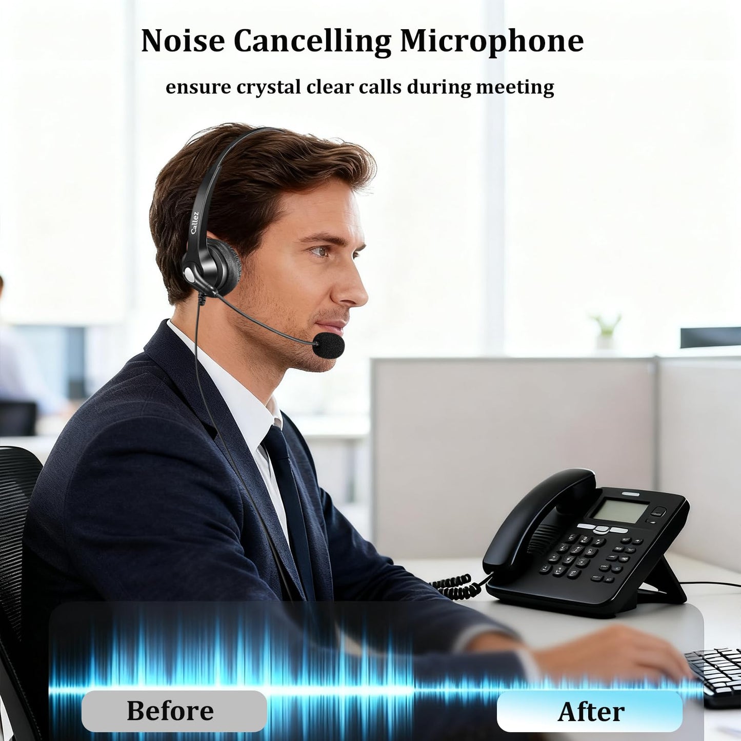 Callez RJ9 Cisco Phone Headset for Office Phone with Noise Cancelling Microphone & Mute Switch, Telephone Headset Compatible with Cisco IP Phones 7821