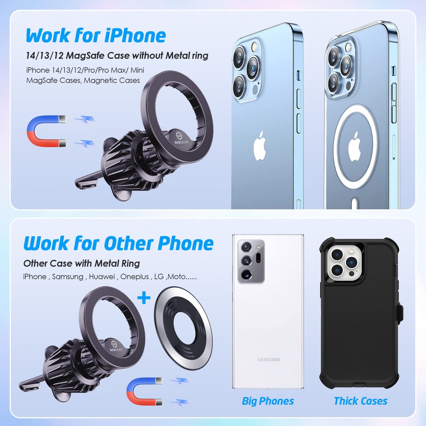 WixGear Compatible for MagSafe Car Mount [20 Strong Magnets] Magnetic Phone Holder for Car Hands Free iPhone Car Holder Mount Fit for iPhone 14 13 12