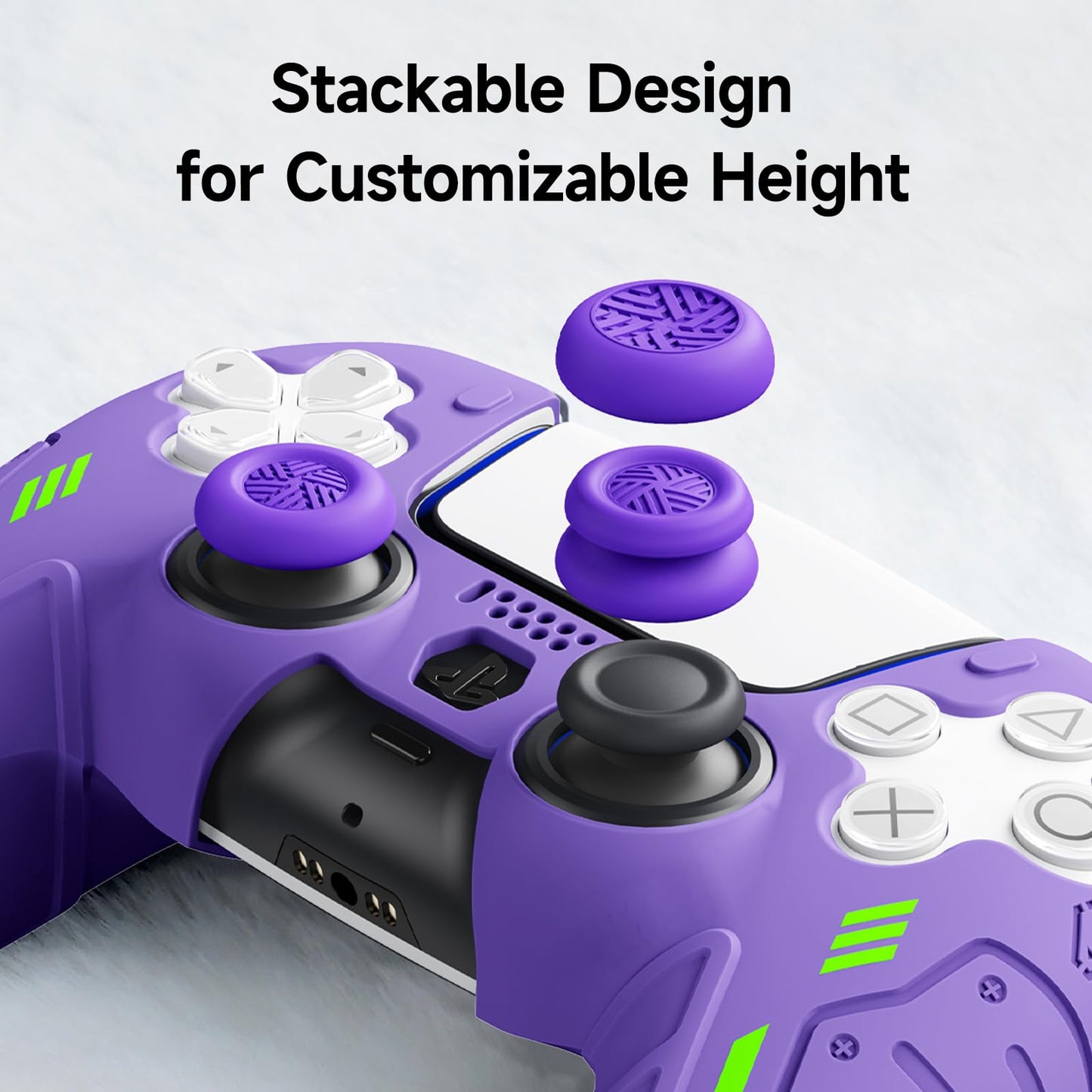 JEMDO Thumb Grips for PS5/PS4/Switch Pro Controllers, Silicone Joystick Caps with Anti-Slip Design, 3 Heights (High/Mid/Low) Button Caps, Gaming