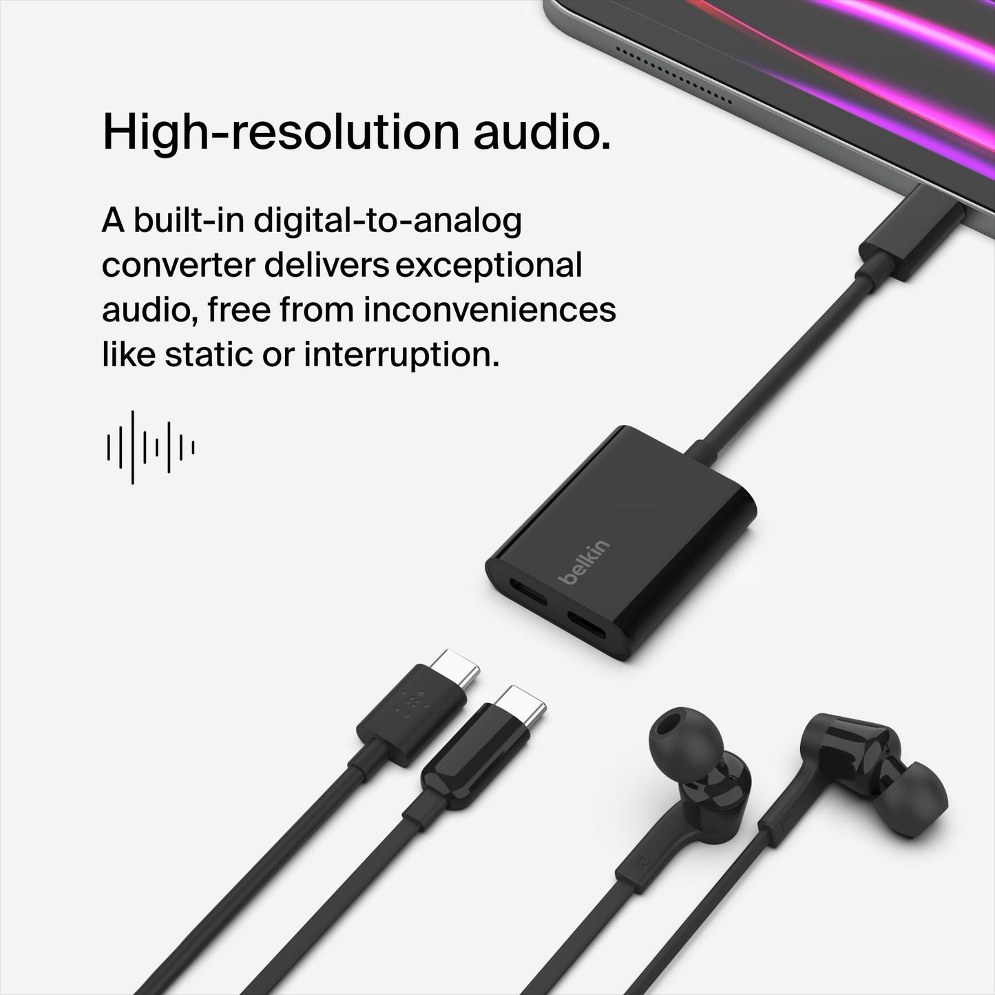 Belkin RockStar USB-C Audio + Charge Adapter, Headphone Adapter w/ USB-C 60W Power Delivery Fast Charging for iPhone, iPad Pro, Galaxy, Note, Google