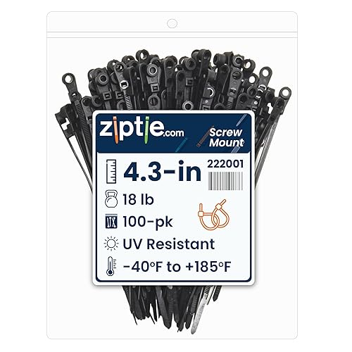 ZipTie.com 4.3-Inch Black Zip Ties With Screw Hole - 18-lb Tensile Strength Cord Management & Secure Mounting - Indoor & Outdoor Multi-Purpose Tie