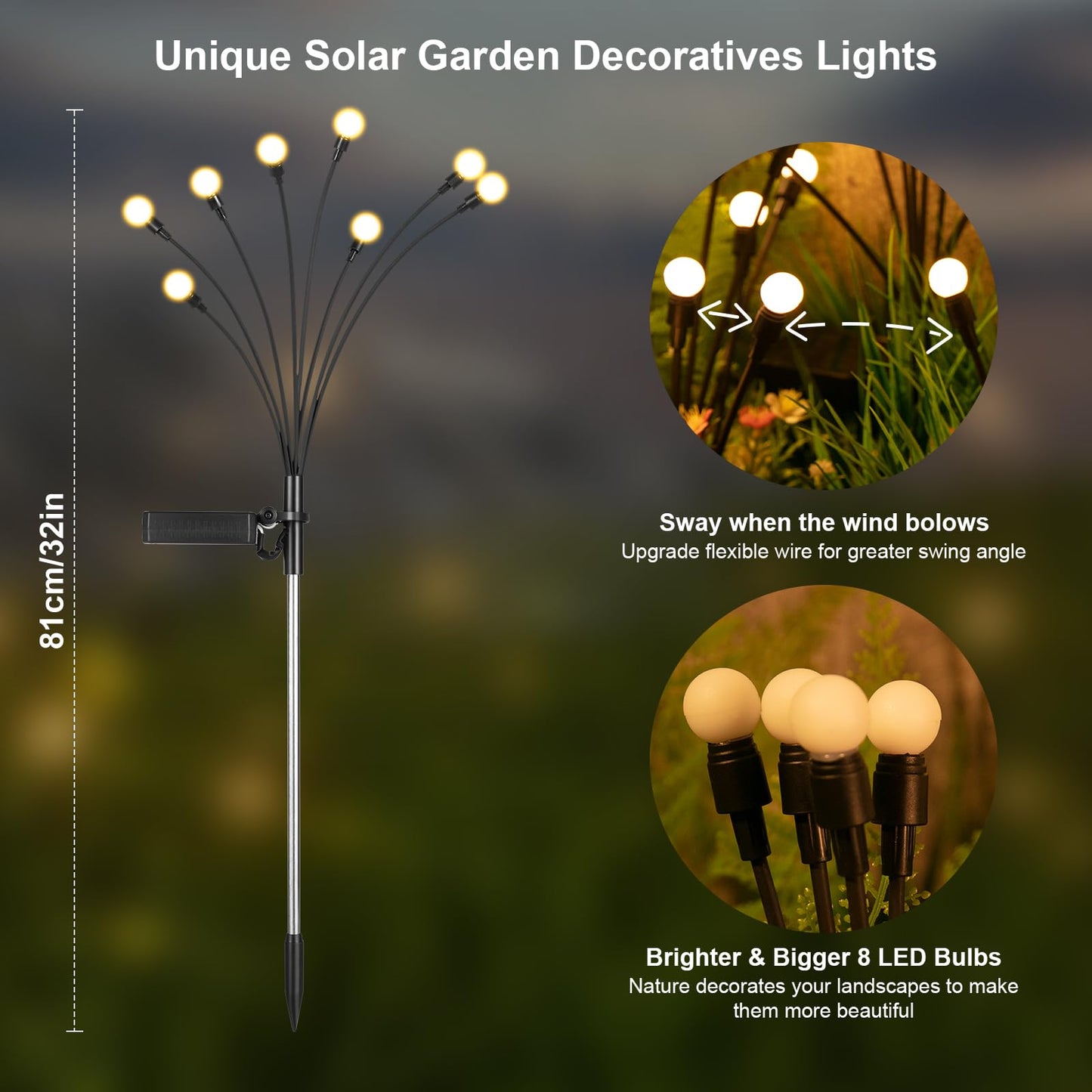 ASMAD Solar Lights Outdoor(4 Pack,32 LEDs), Solar Garden Lights, Outdoor Decorations, Firefly Light for Patio Decor, Big Bulb, Unique Gifts for Women