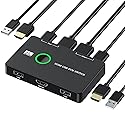 KVM Switch, USB and HDMI KVM Switches for 2 Computers Sharing Mouse Keyboard Printer to One HD Monitor, Supports 4K@60 Hz, 2 HDMI Cables and 2 USB