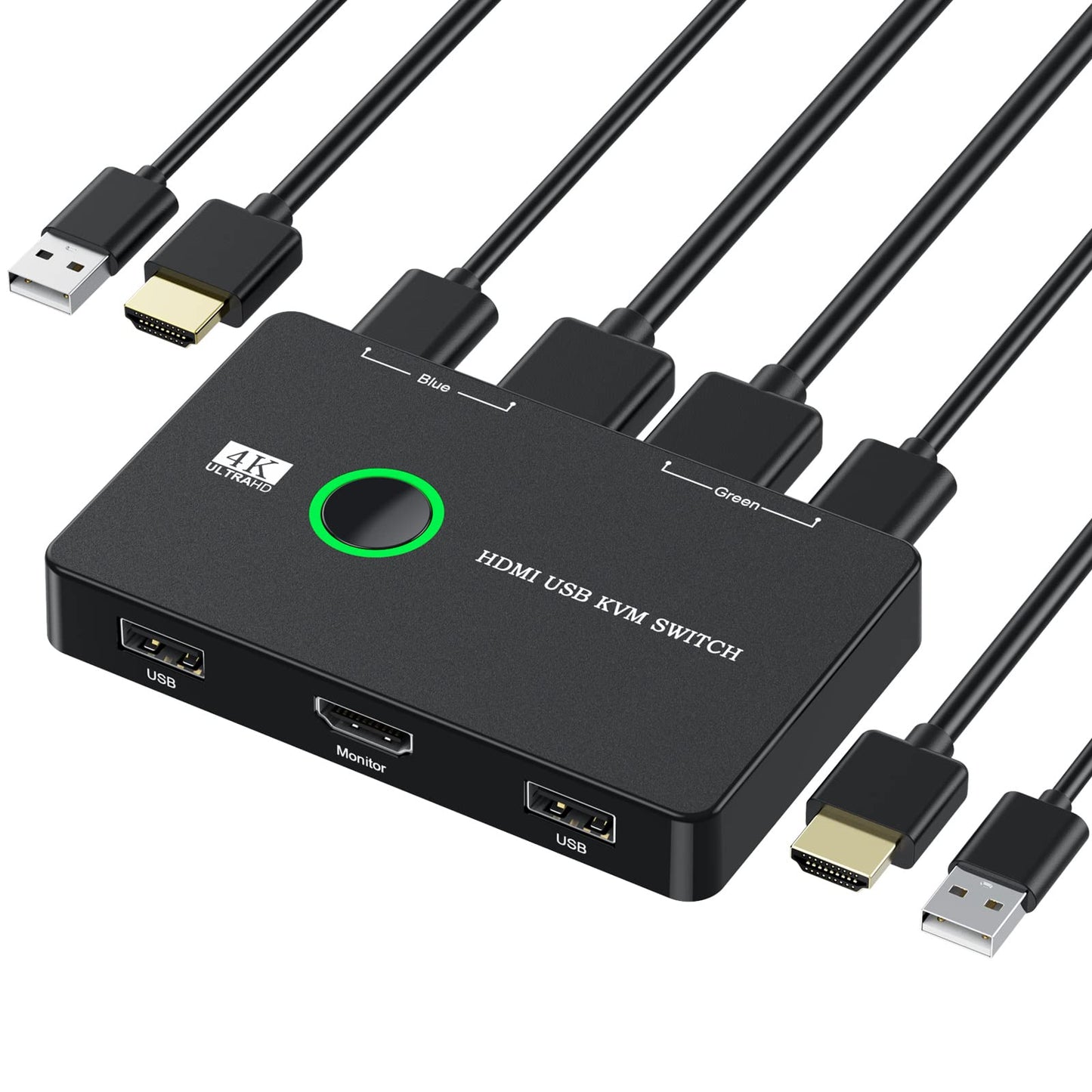 KVM Switch, USB and HDMI KVM Switches for 2 Computers Sharing Mouse Keyboard Printer to One HD Monitor, Supports 4K@60 Hz, 2 HDMI Cables and 2 USB