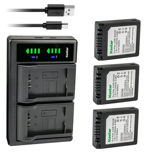 Kastar 3-Pack CGA-S002 Battery and LTD2 USB Charger Compatible with Panasonic Lumix DMC-FZ20, Lumix DMC-FZ20BB, Lumix DMC-FZ20E, Lumix DMC-FZ20EG-K