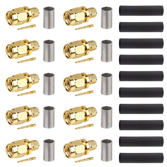 MOOKEERF SMA Male Crimp Connector, SMA Male Plug Crimp Connector for RG8X,LMR240, KMR240,4D-FB,CNT240, RG8 mini Coax Cable (Pack of 10)