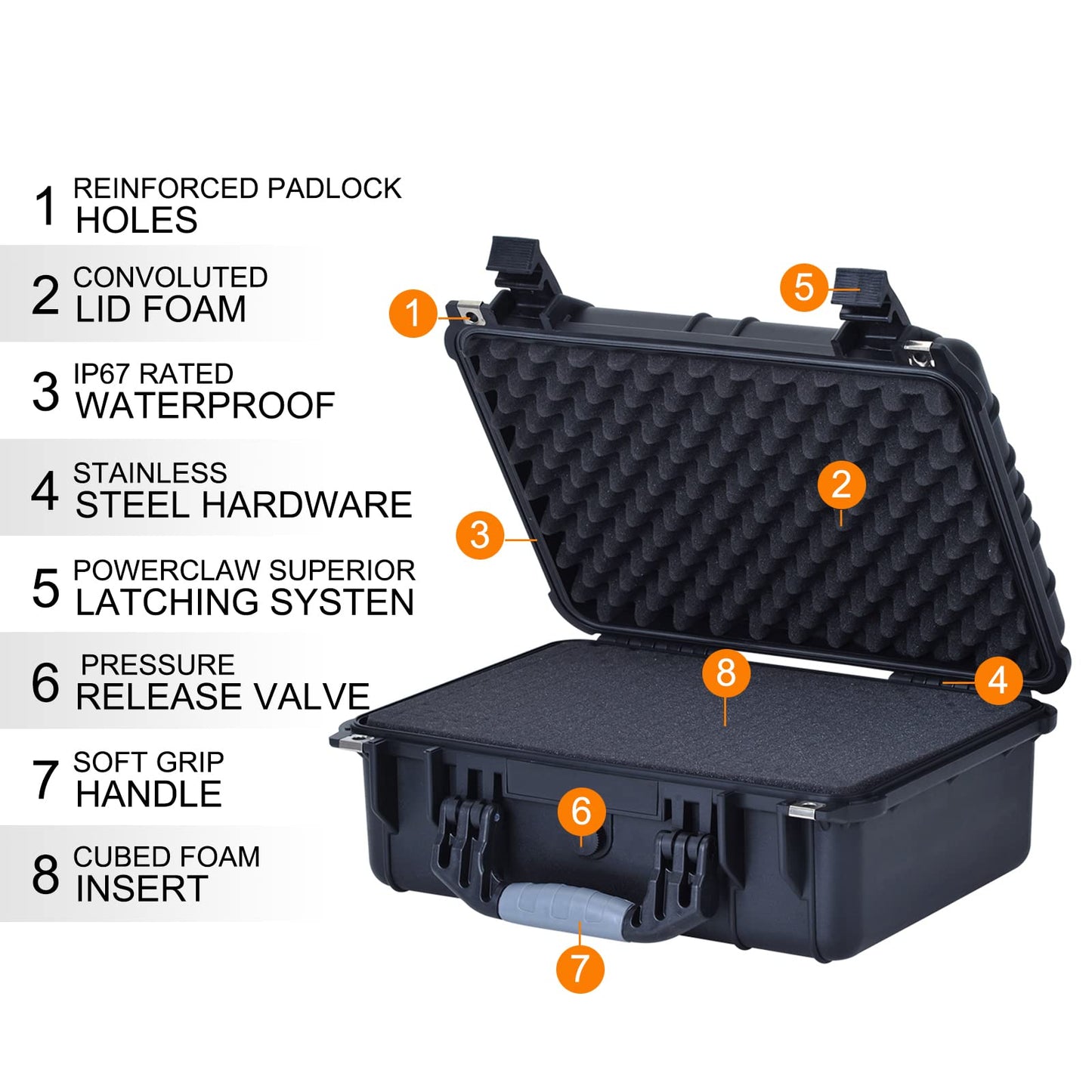 MEIJIA All Weather Waterproof Hard Camera Case with Customizable Fit Foam,Fit Use of Drones,Camera,Equipments,Pistols,Black,15.98x12.99x6.85inches