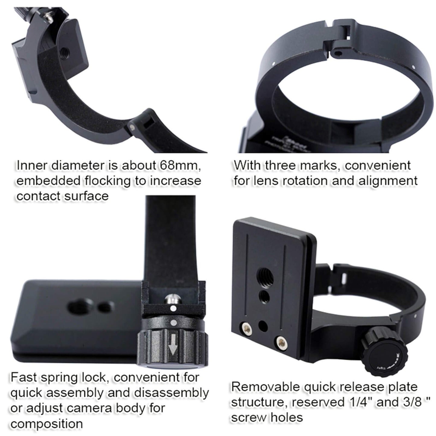 iShoot Improved Lens Collar Tripod Mount Ring for Nikon RT-1 Nikkor AF-S 300mm F/4E PF ED VR & AF-S 70-200mm F/4G ED VR, Bottom Quick Release Plate