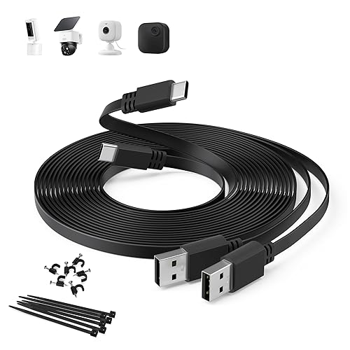 Itramax USB A to USB C Cable 20FT 2Pack,Extra Long Flat USB C Power Extension Charging Cord for Home Security Camera Blink Outdoor 4/Mini 2 2K+,Tapo