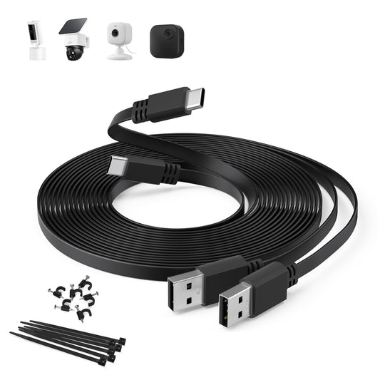 Itramax USB A to USB C Cable 20FT 2Pack,Extra Long Flat USB C Power Extension Charging Cord for Home Security Camera Blink Outdoor 4/Mini 2 2K+,Tapo